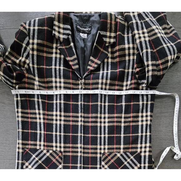 Vtg Blazer Jacket Black Tan Tartan Plaid Wool Blend Zip Up Size 14 Dark Academia - Picture 3 of 9